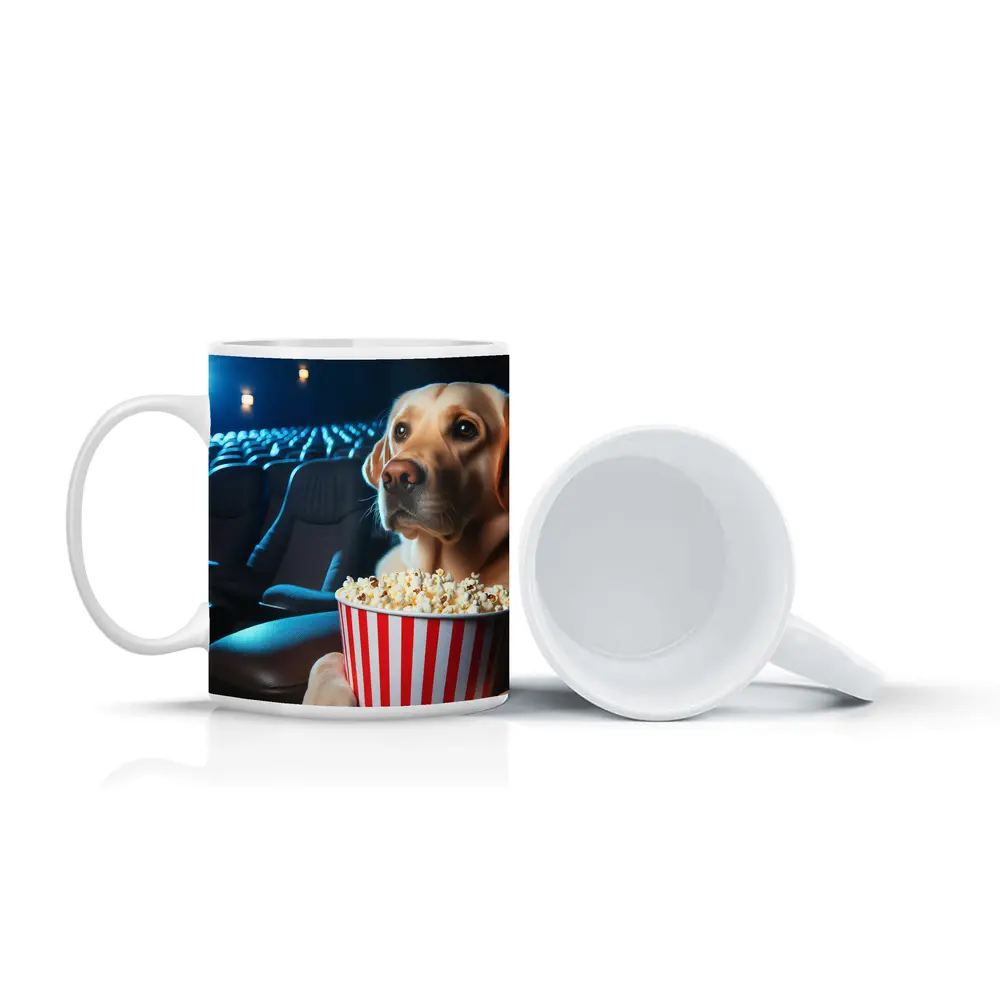 Labrador Retriever Watching Movie With Popcorn – Mugs