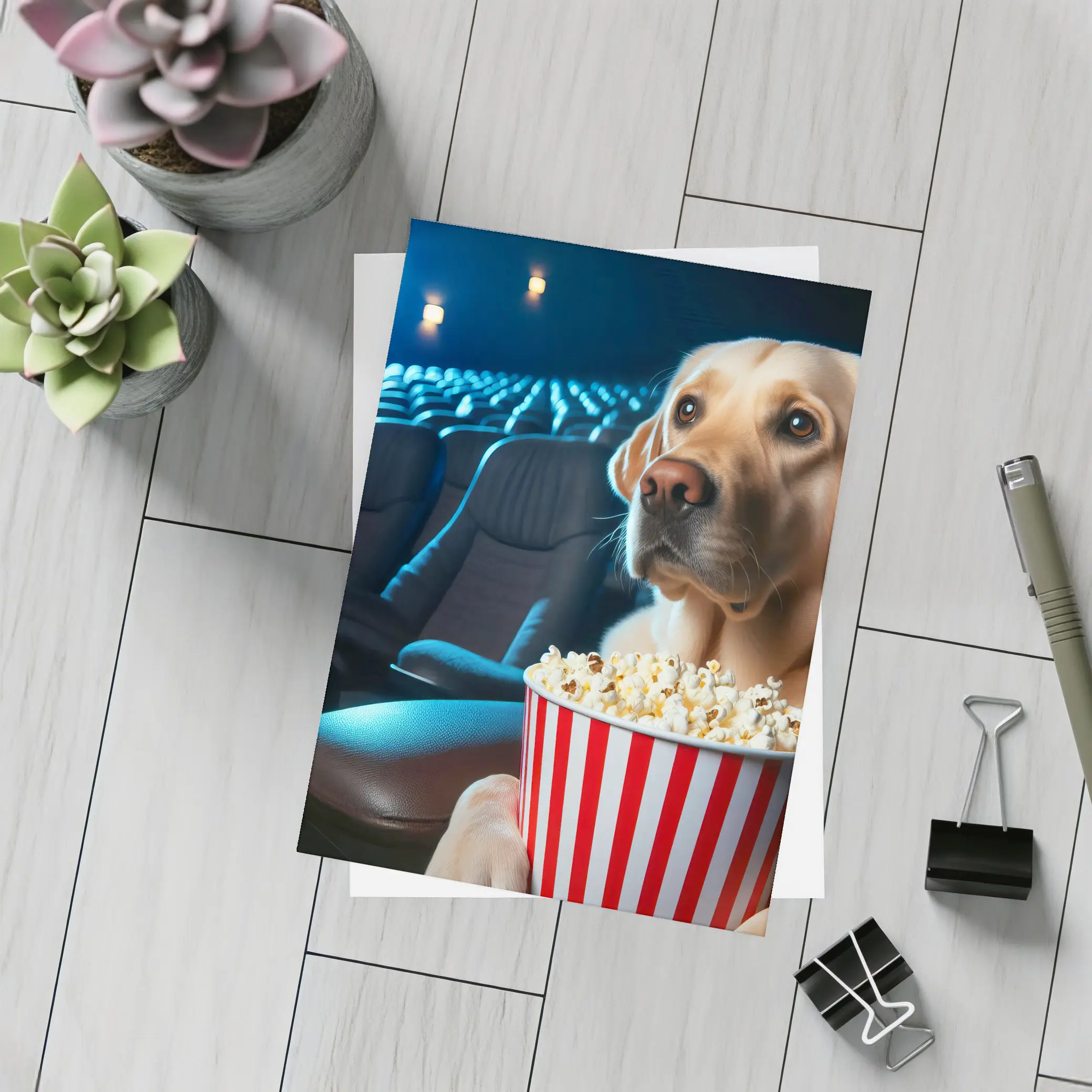 Labrador Retriever Watching Movie With Popcorn – Postcards