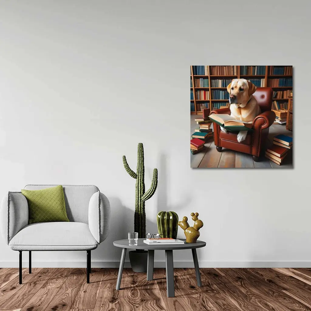 Labrador Retriever Reading Book Library Armchair – Wall Art