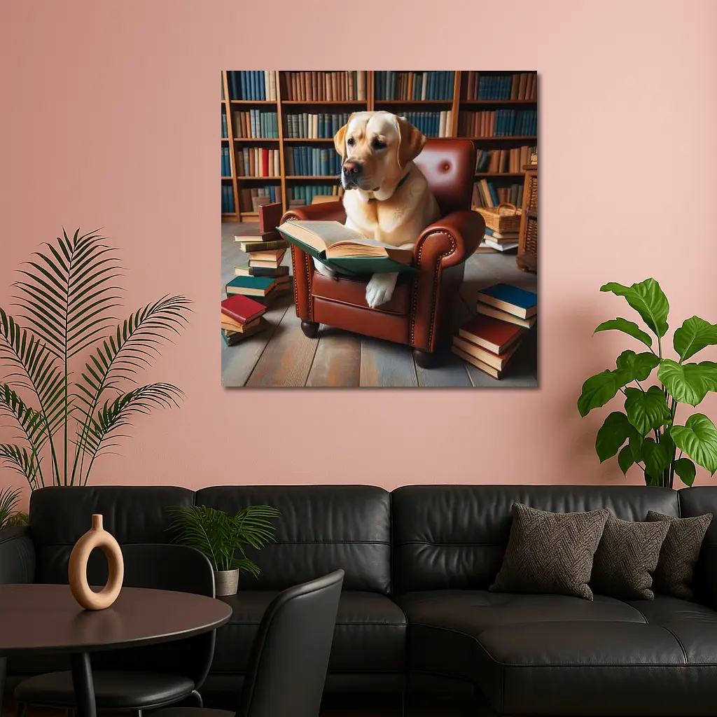 Labrador Retriever Reading Book Library Armchair – Wall Art
