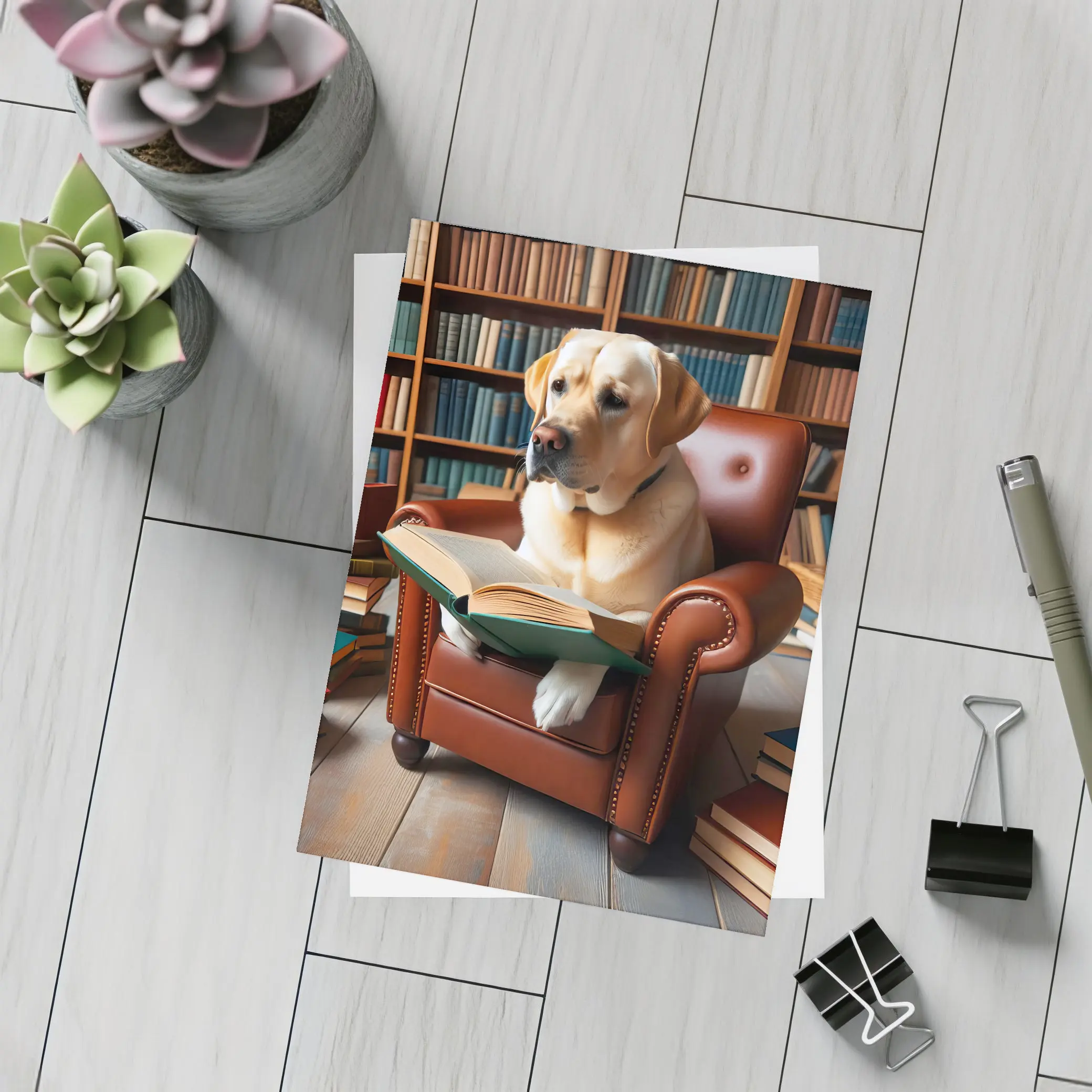 Labrador Retriever Reading Book Library Armchair – Postcards