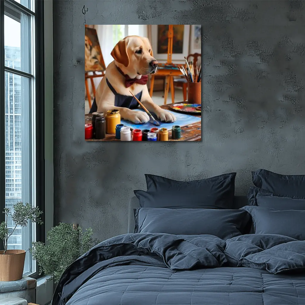 Labrador Retriever Artist Painting in Studio – Wall Art