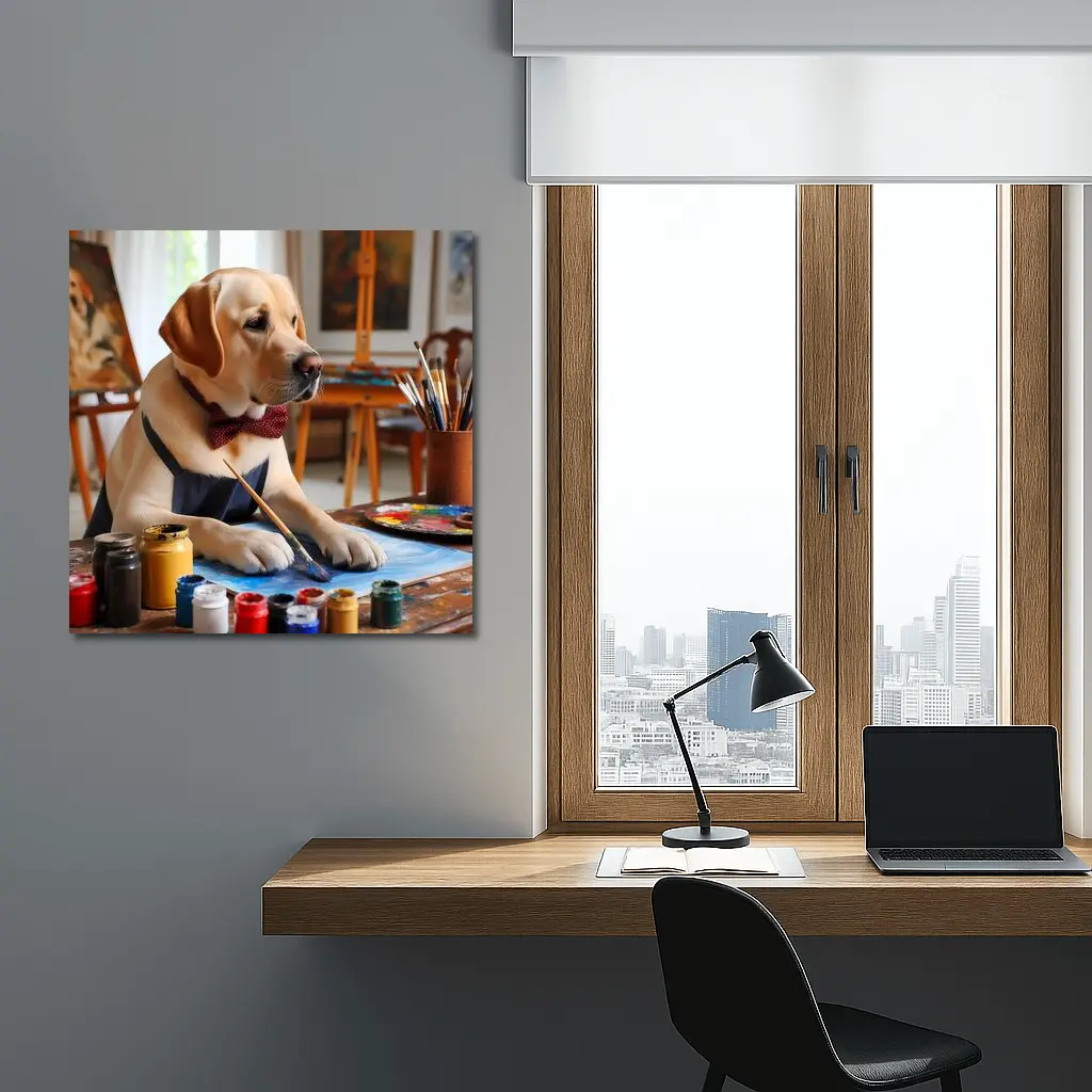 Labrador Retriever Artist Painting in Studio – Wall Art