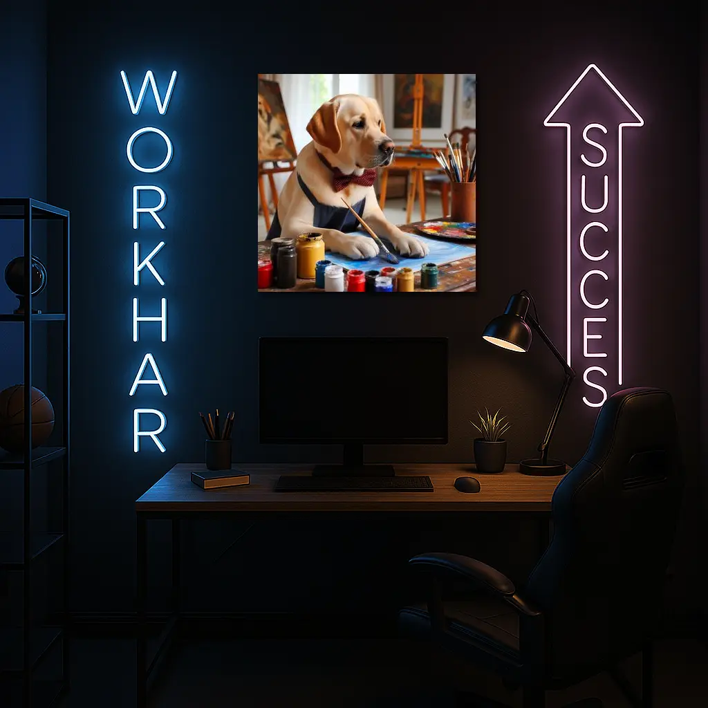 Labrador Retriever Artist Painting in Studio – Wall Art