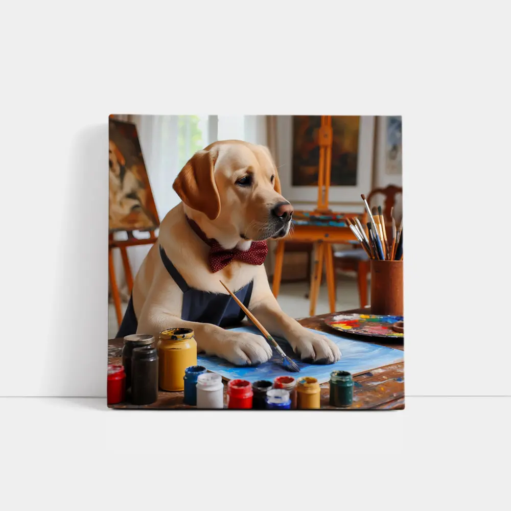 Labrador Retriever Artist Painting in Studio – Wall Art