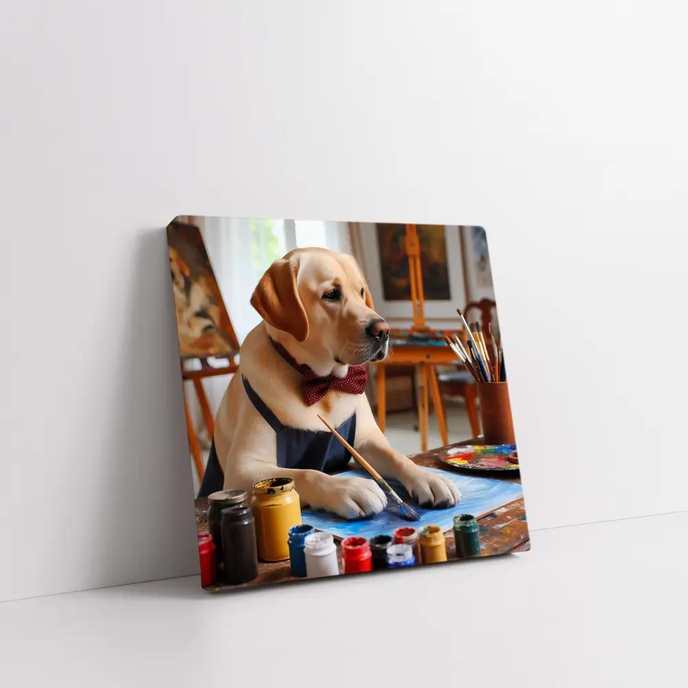Labrador Retriever Artist Painting in Studio – Wall Art