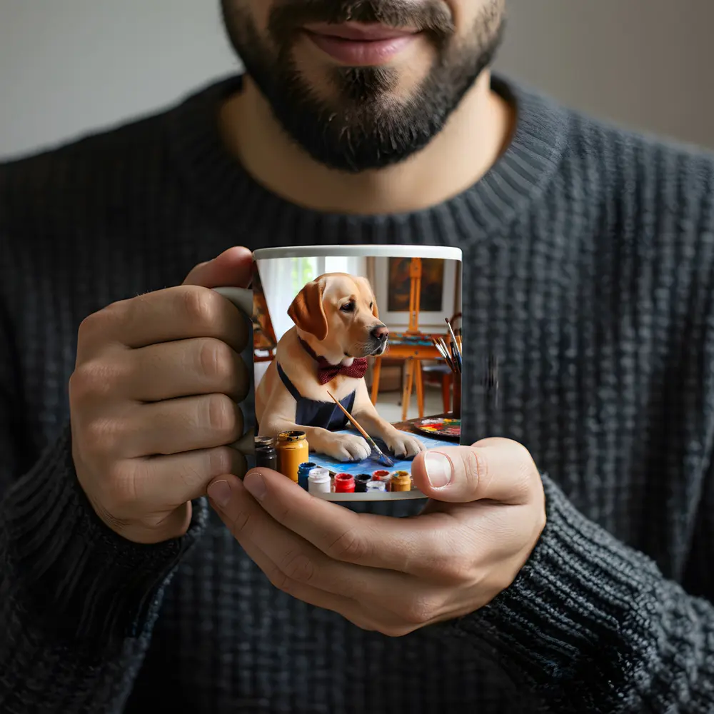 Labrador Retriever Artist Painting in Studio – Mugs