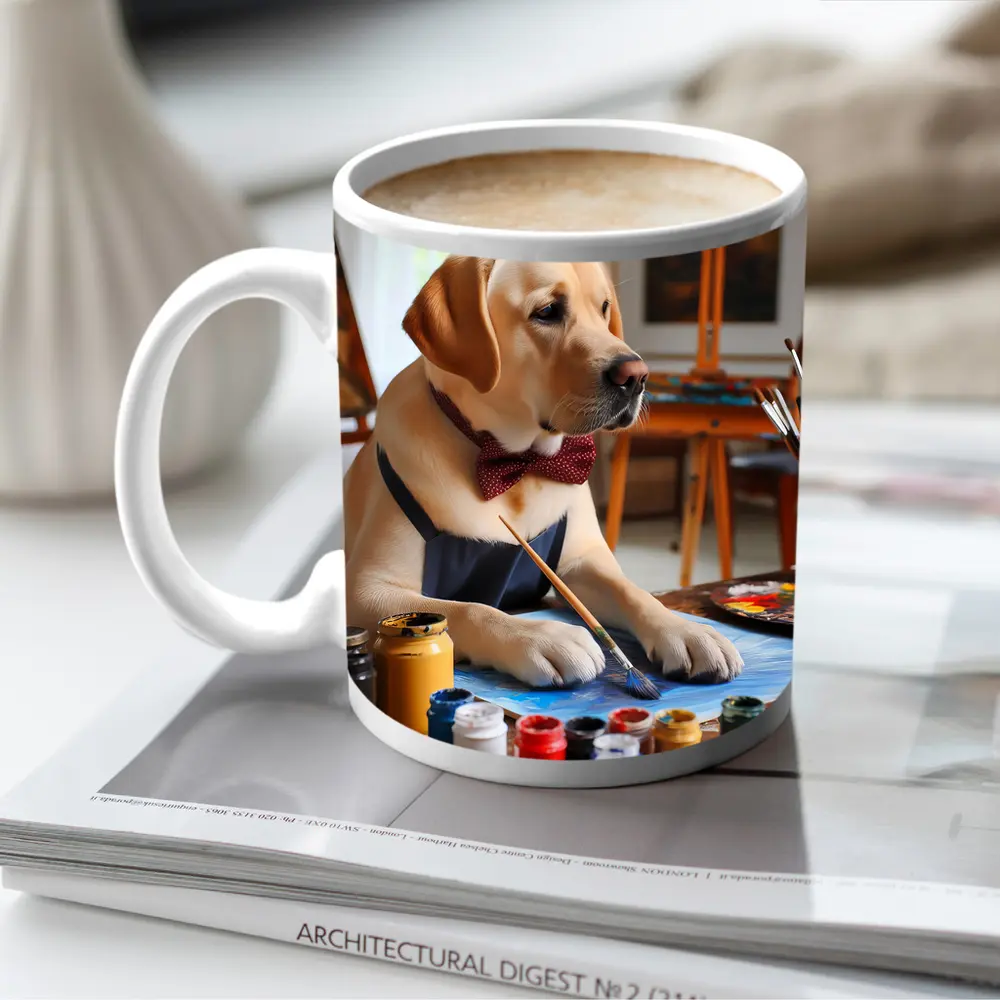 Labrador Retriever Artist Painting in Studio – Mugs