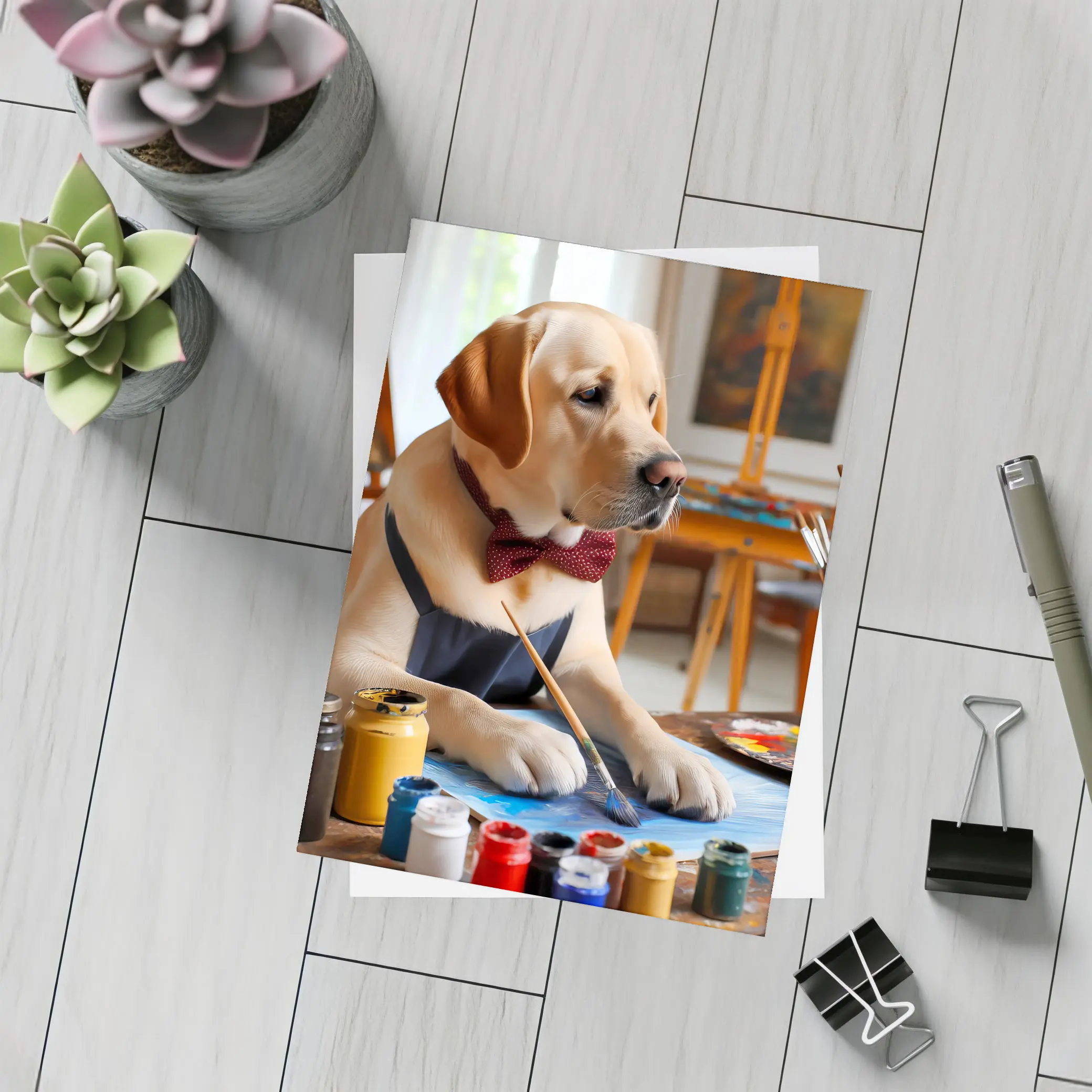 Labrador Retriever Artist Painting in Studio – Postcards