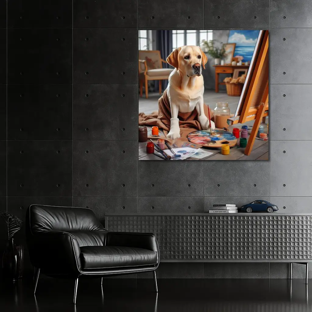Labrador Retriever Artist Painting Studio Scene – Wall Art