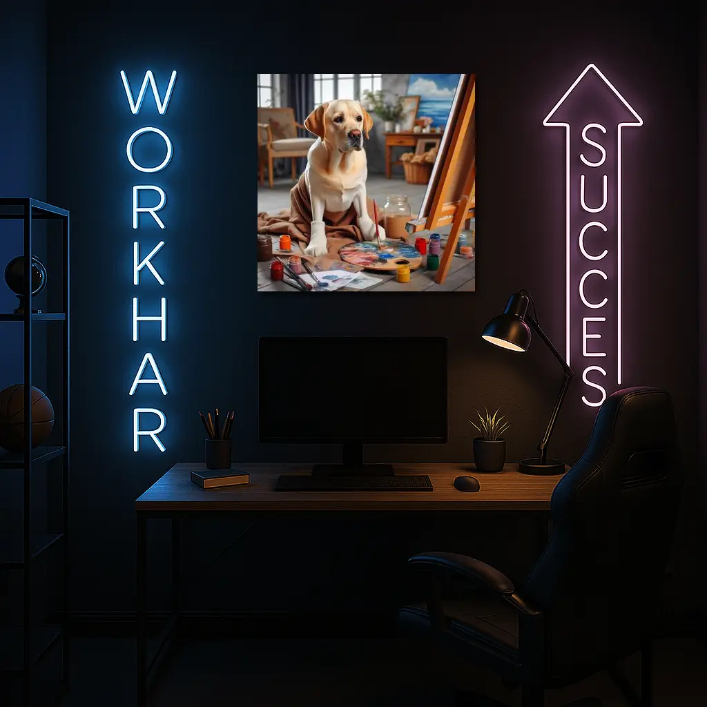 Labrador Retriever Artist Painting Studio Scene – Wall Art