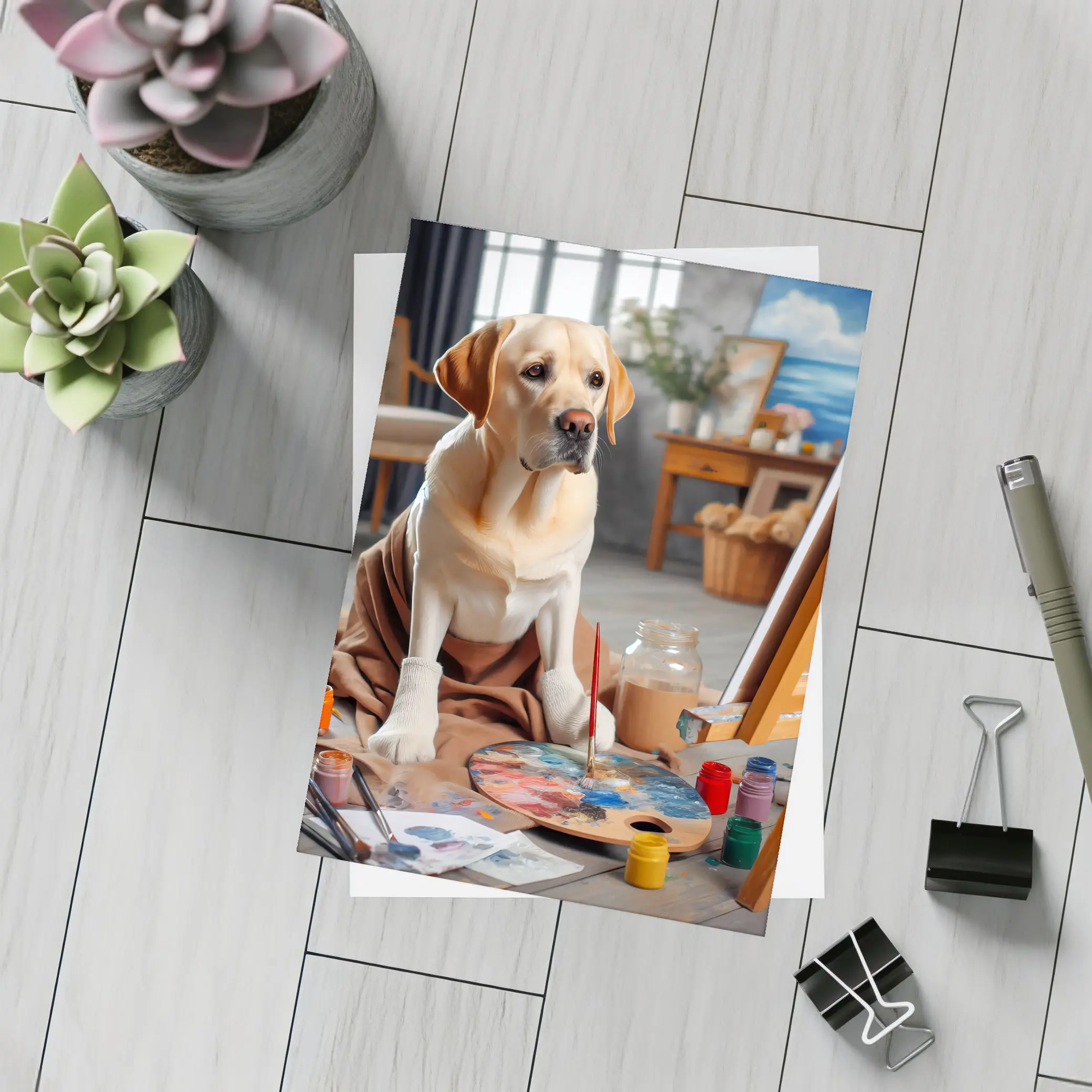 Labrador Retriever Artist Painting Studio Scene – Postcards