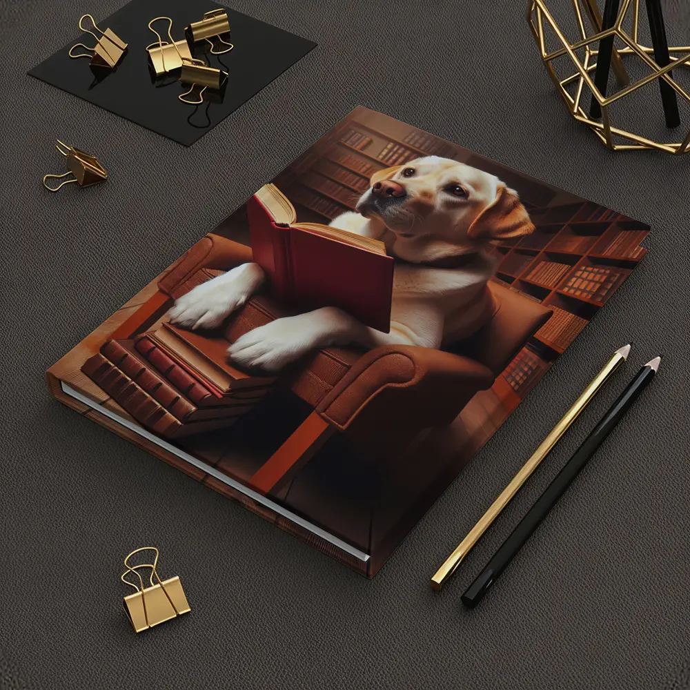 Labrador Retriever Reading Book In Library – Notebooks