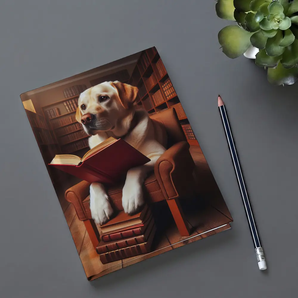 Labrador Retriever Reading Book In Library – Notebooks