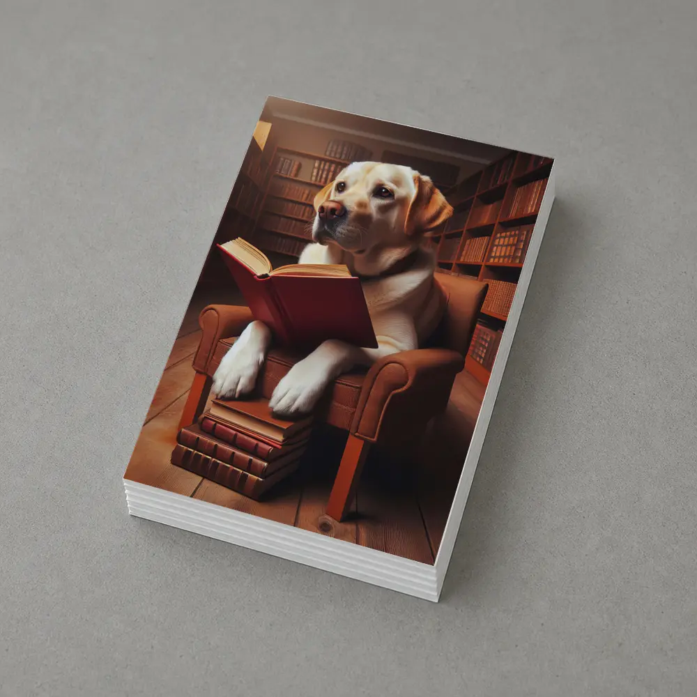 Labrador Retriever Reading Book In Library – Postcards