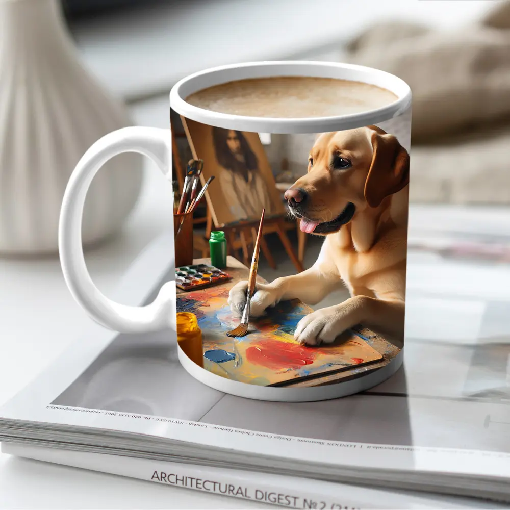 Labrador Retriever Painting in Art Studio – Mugs