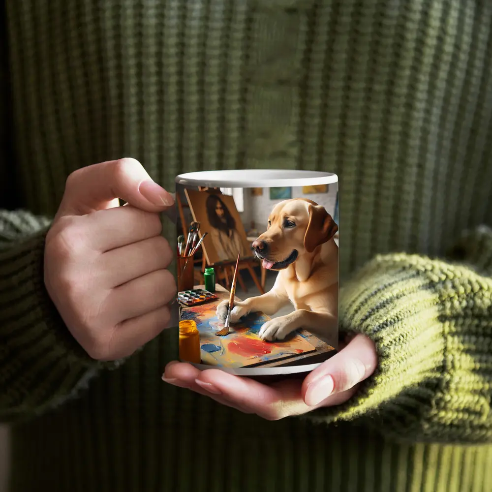 Labrador Retriever Painting in Art Studio – Mugs