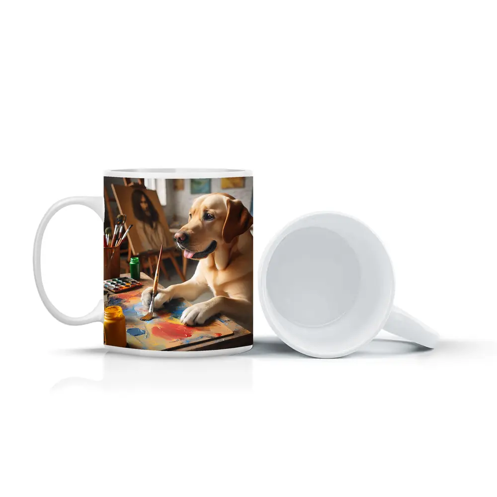 Labrador Retriever Painting in Art Studio – Mugs