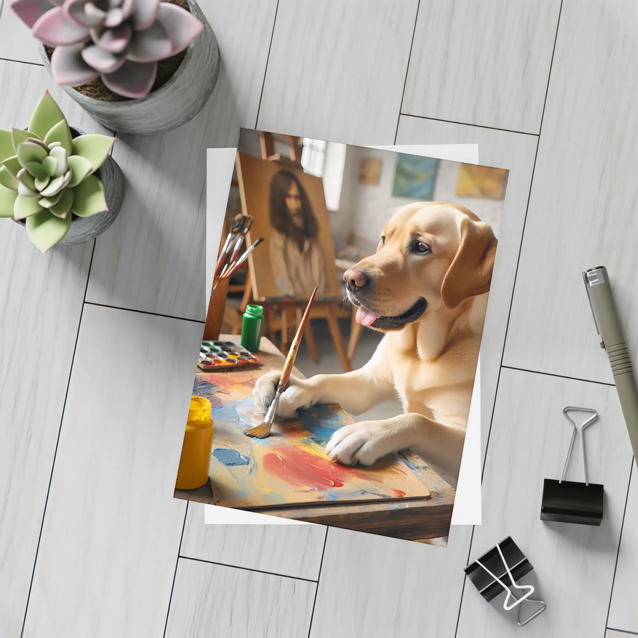 Labrador Retriever Painting in Art Studio – Postcards