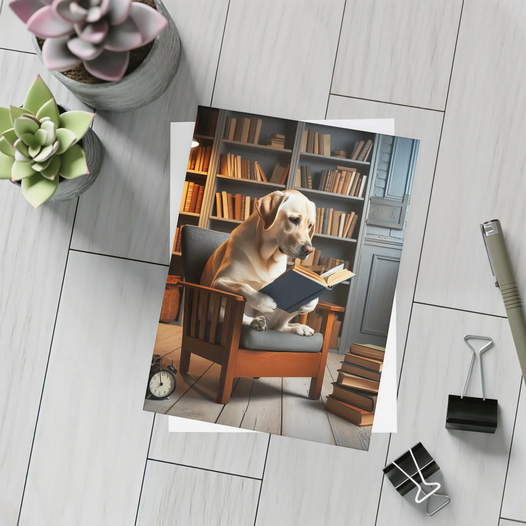 Labrador Retriever Reading Book Library Chair – Postcards