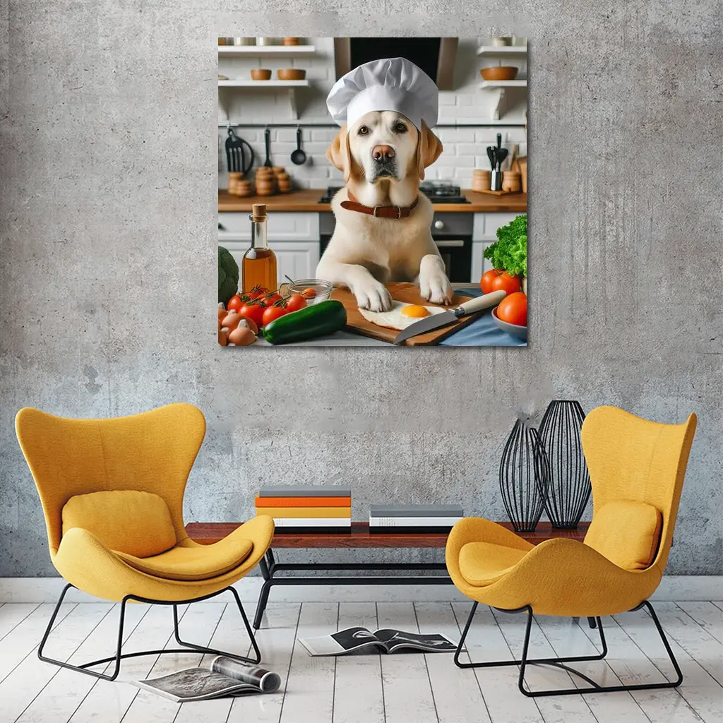 Labrador Retriever Chef Cooking In Kitchen – Wall Art