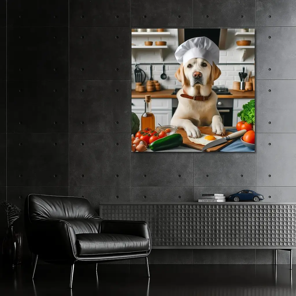 Labrador Retriever Chef Cooking In Kitchen – Wall Art
