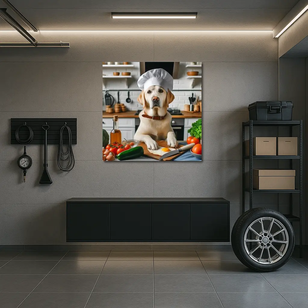Labrador Retriever Chef Cooking In Kitchen – Wall Art