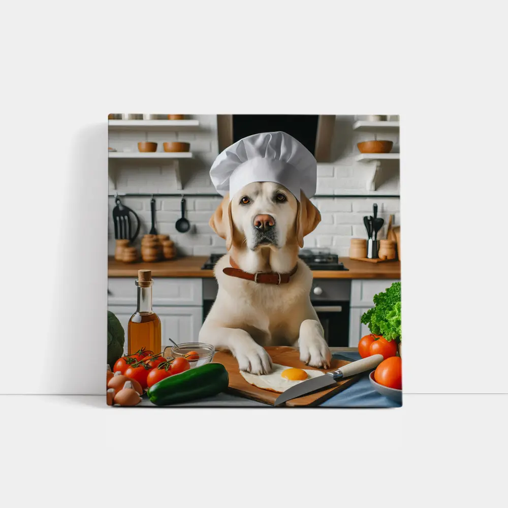 Labrador Retriever Chef Cooking In Kitchen – Wall Art