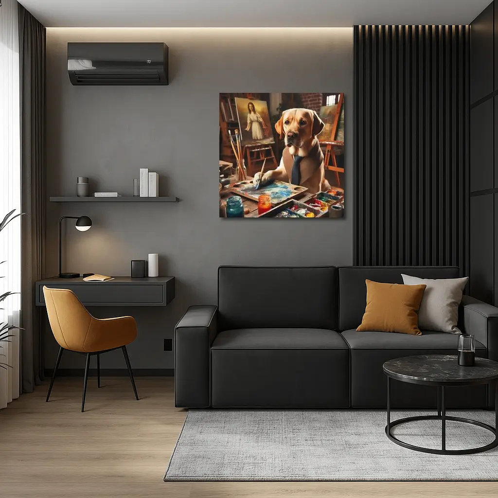 Labrador Retriever Artist Painting in Studio – Wall Art