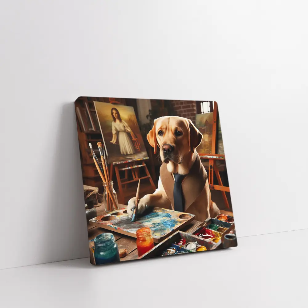 Labrador Retriever Artist Painting in Studio – Wall Art