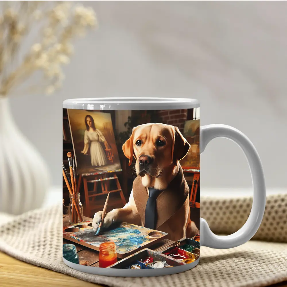 Labrador Retriever Artist Painting in Studio – Mugs