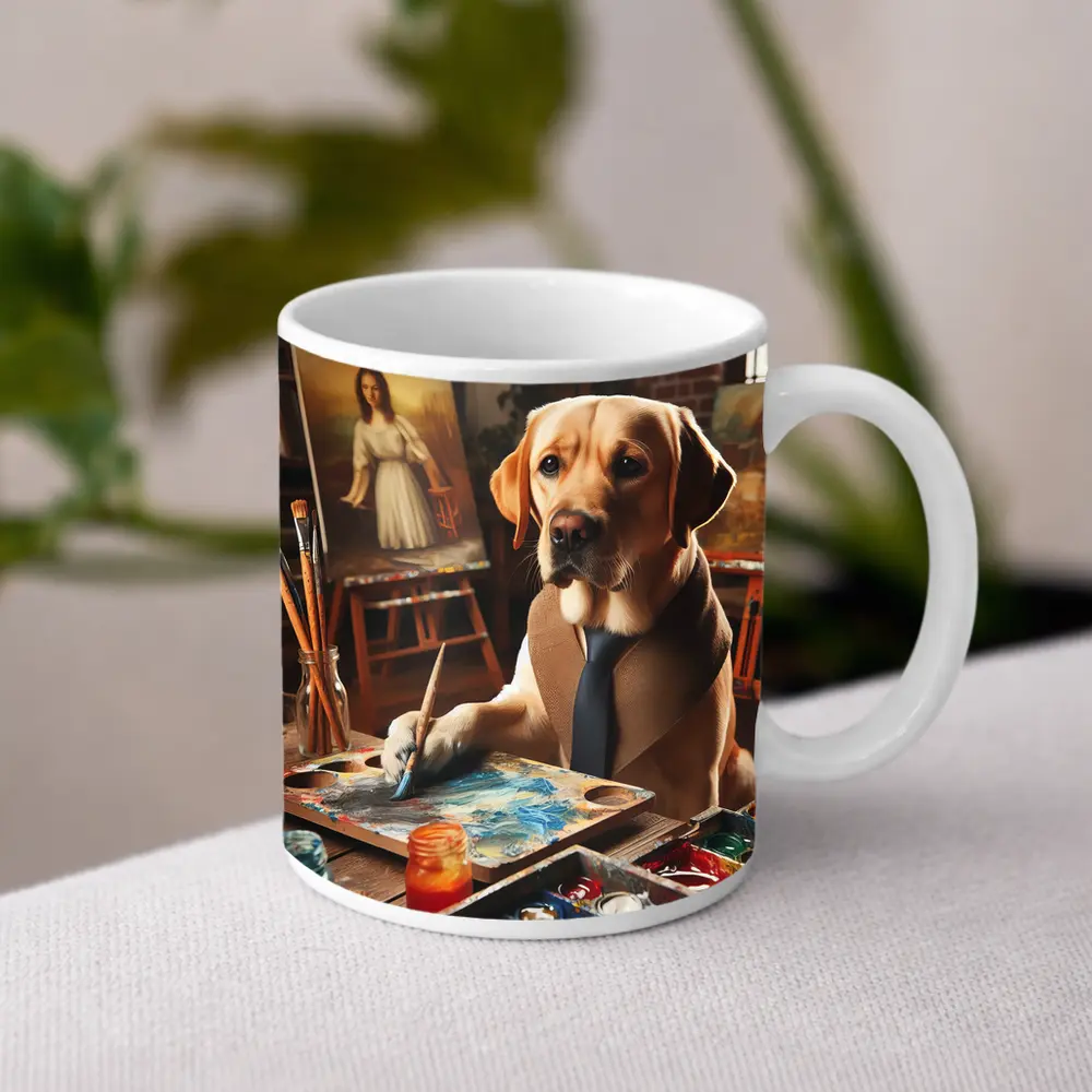 Labrador Retriever Artist Painting in Studio – Mugs