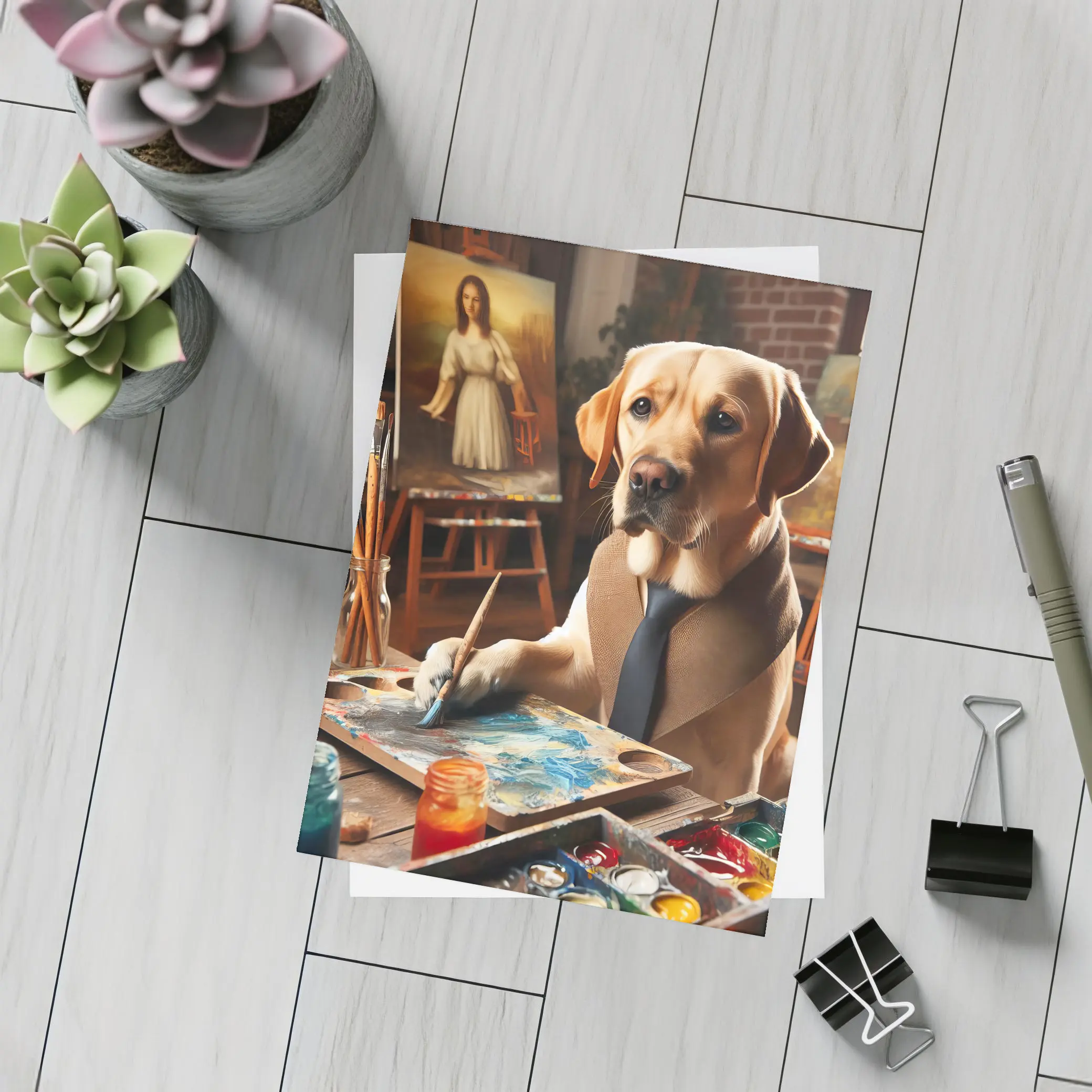 Labrador Retriever Artist Painting in Studio – Postcards