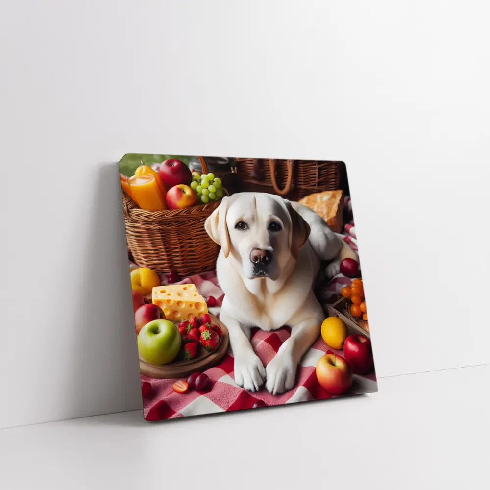Yellow Labrador Retriever Picnic Fruits Spread – Wall Art