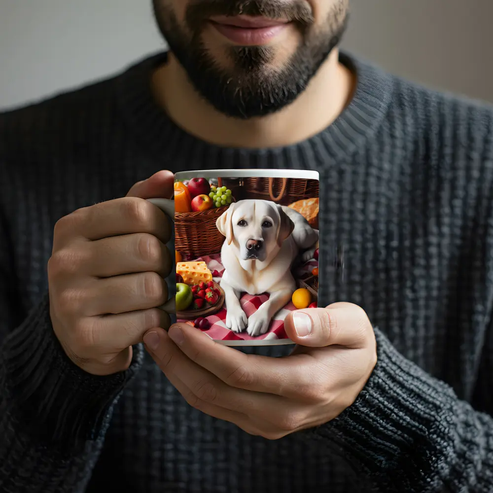 Yellow Labrador Retriever Picnic Fruits Spread – Mugs