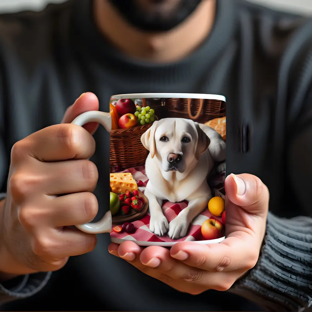 Yellow Labrador Retriever Picnic Fruits Spread – Mugs
