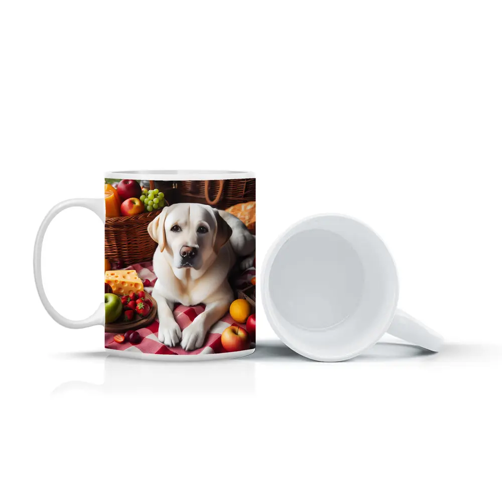 Yellow Labrador Retriever Picnic Fruits Spread – Mugs