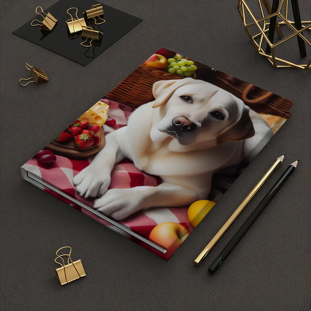 Yellow Labrador Retriever Picnic Fruits Spread – Notebooks