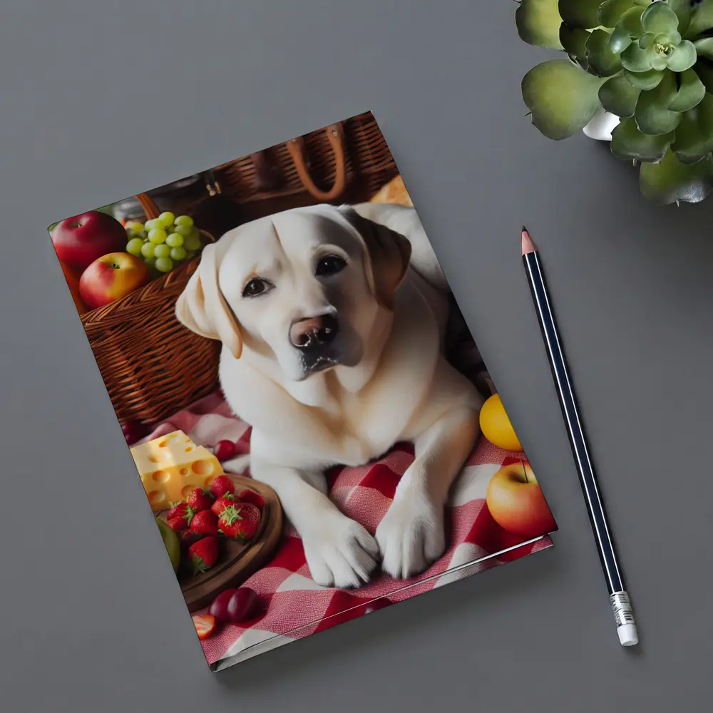 Yellow Labrador Retriever Picnic Fruits Spread – Notebooks