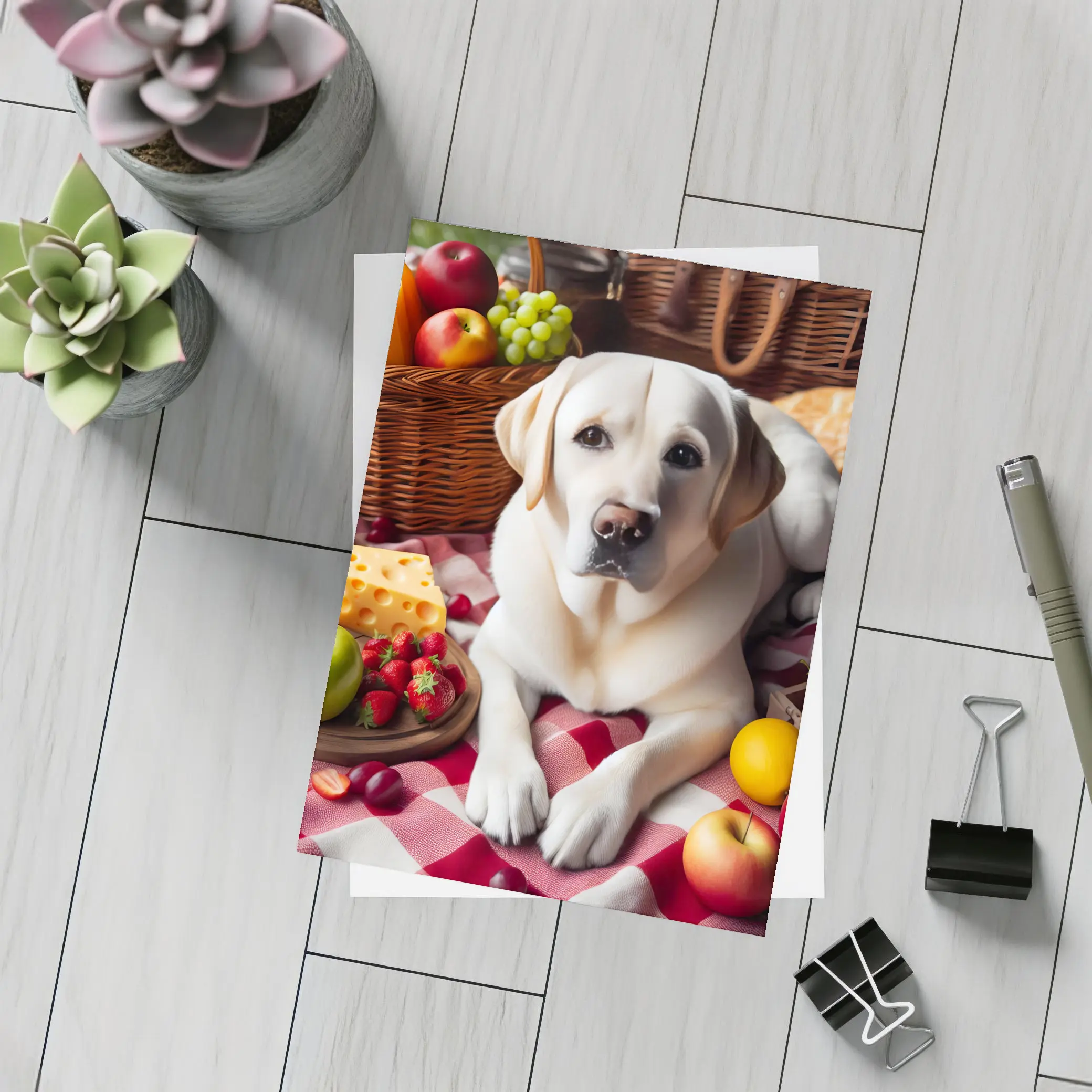 Yellow Labrador Retriever Picnic Fruits Spread – Postcards