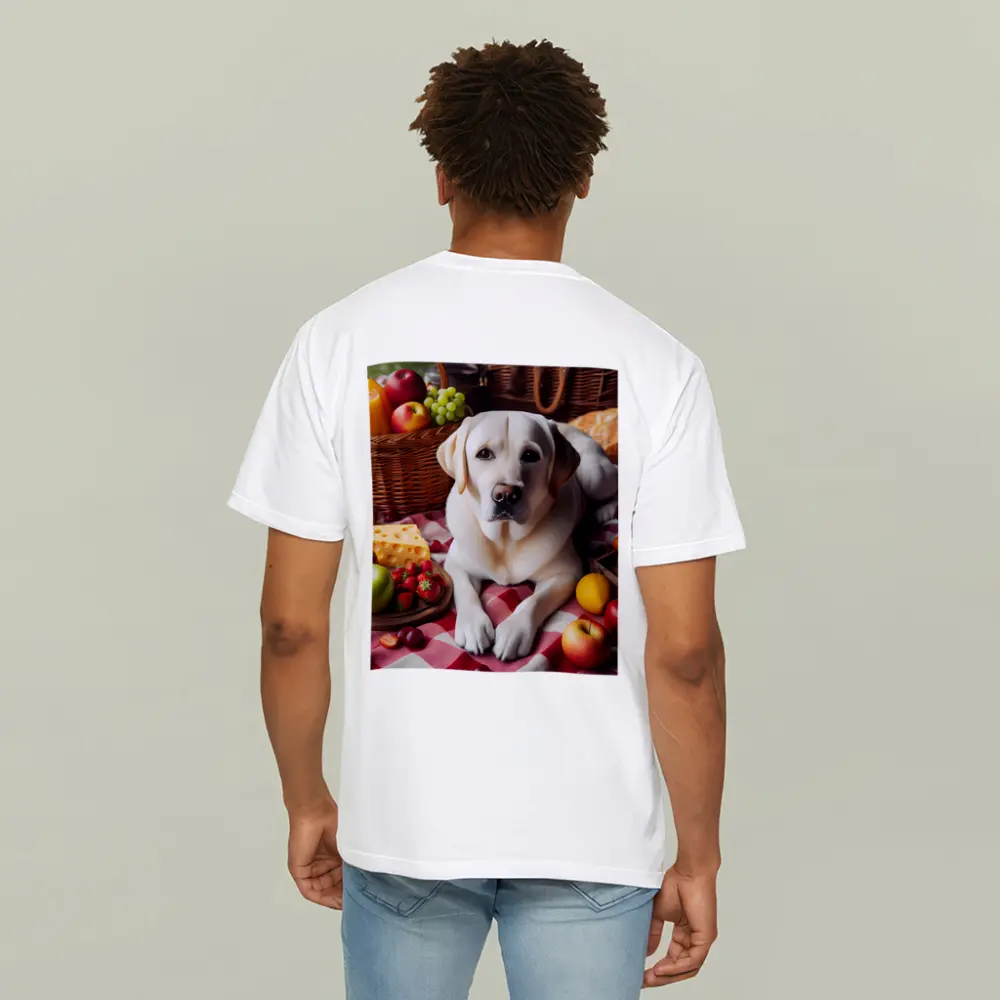 Yellow Labrador Retriever Picnic Fruits Spread – T-Shirts