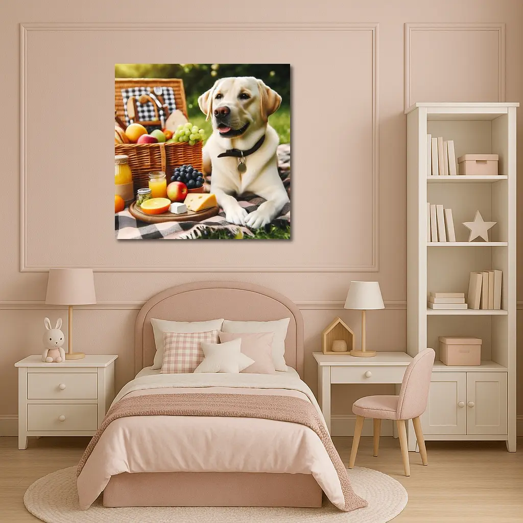 Yellow Labrador Retriever Relaxing at Picnic – Wall Art