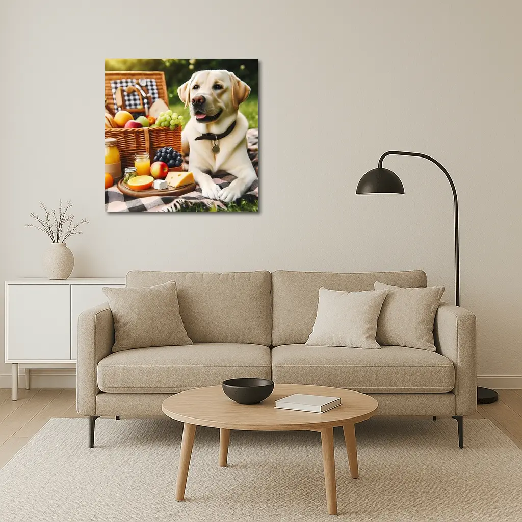 Yellow Labrador Retriever Relaxing at Picnic – Wall Art