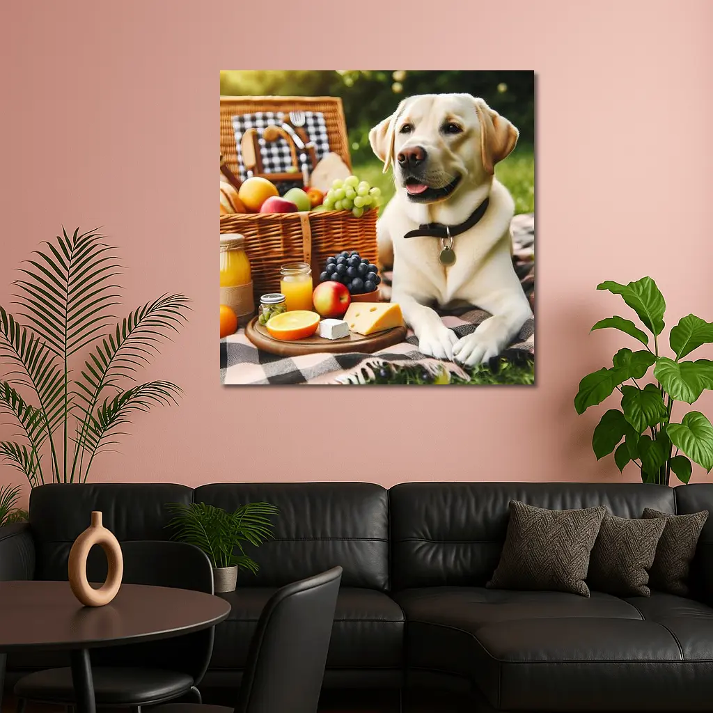 Yellow Labrador Retriever Relaxing at Picnic – Wall Art