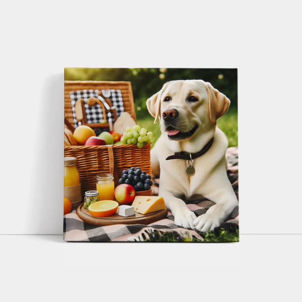 Yellow Labrador Retriever Relaxing at Picnic – Wall Art