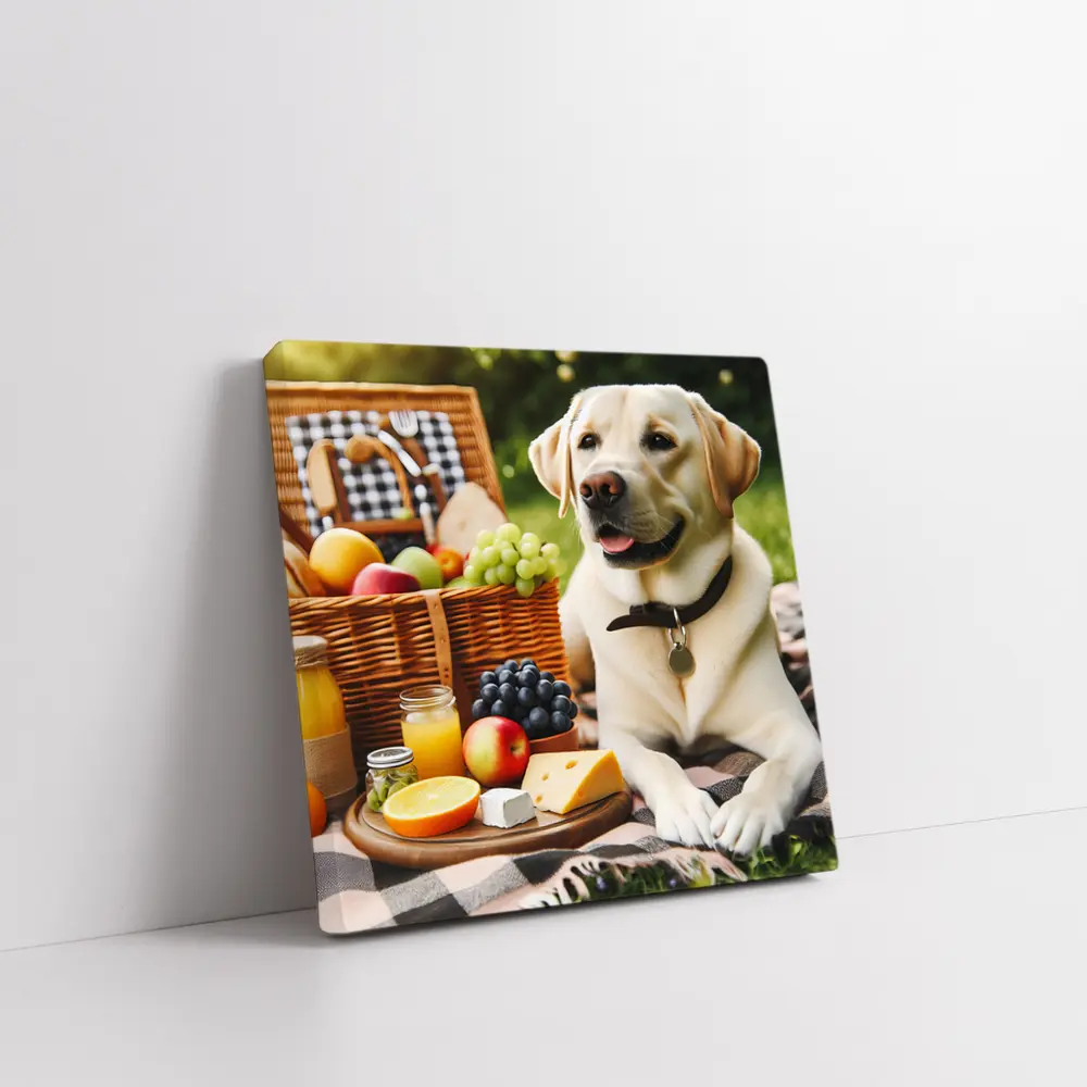 Yellow Labrador Retriever Relaxing at Picnic – Wall Art