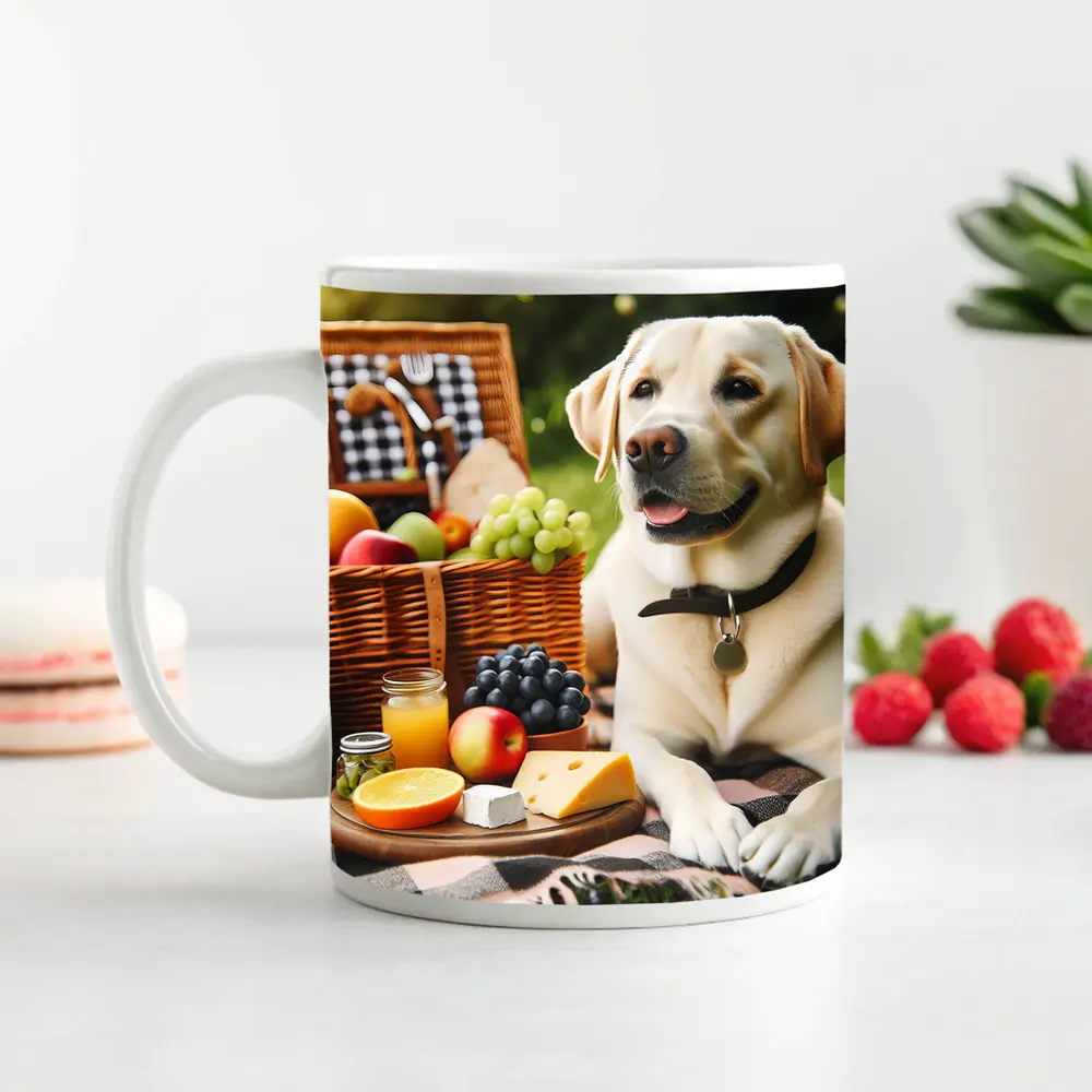 Yellow Labrador Retriever Relaxing at Picnic – Mugs