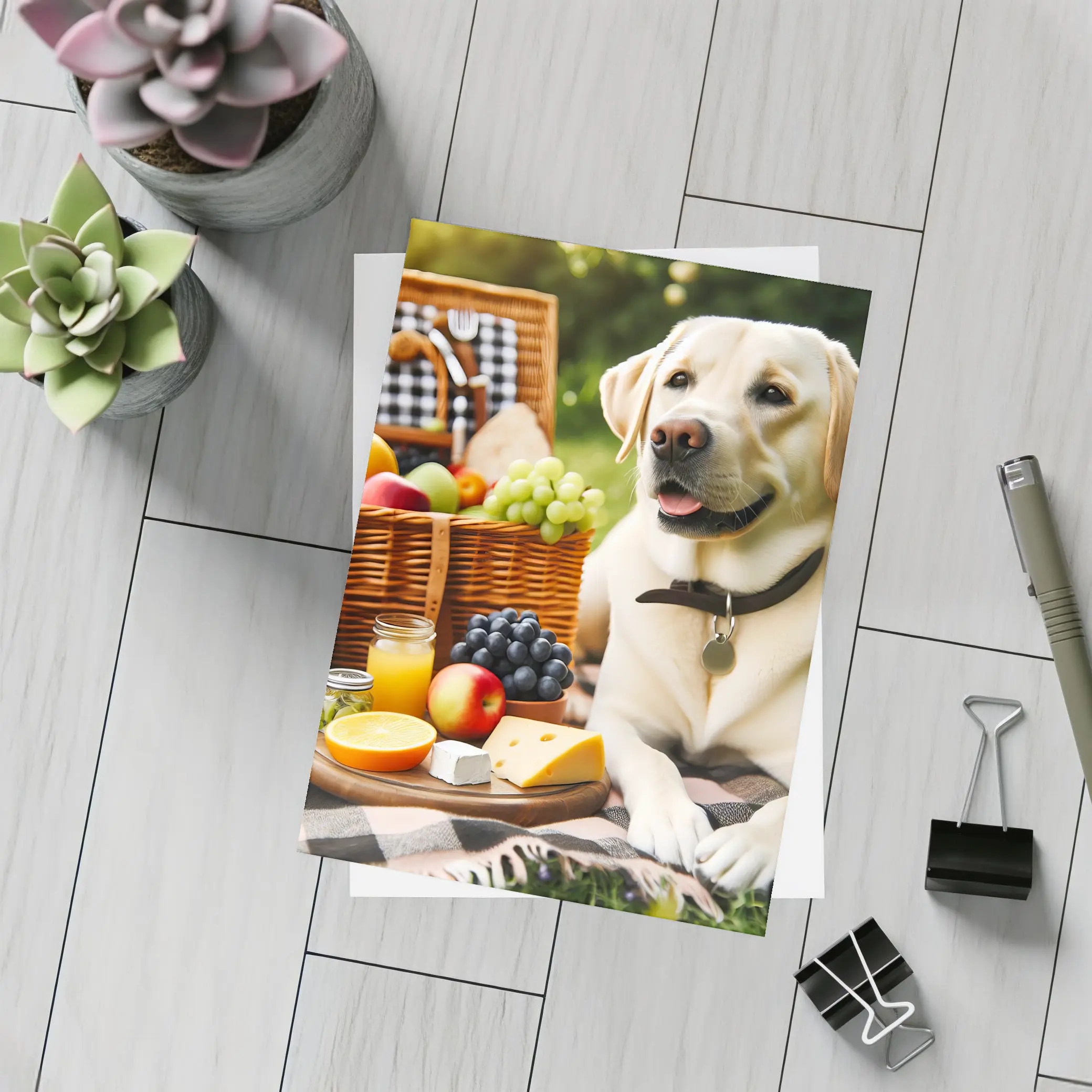 Yellow Labrador Retriever Relaxing at Picnic – Postcards