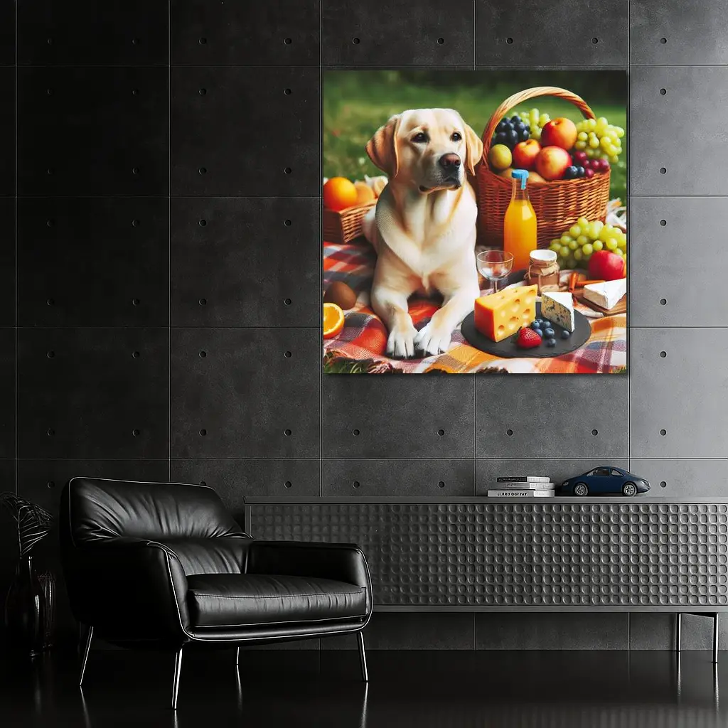 Labrador Retriever Relaxing at Picnic Spread – Wall Art