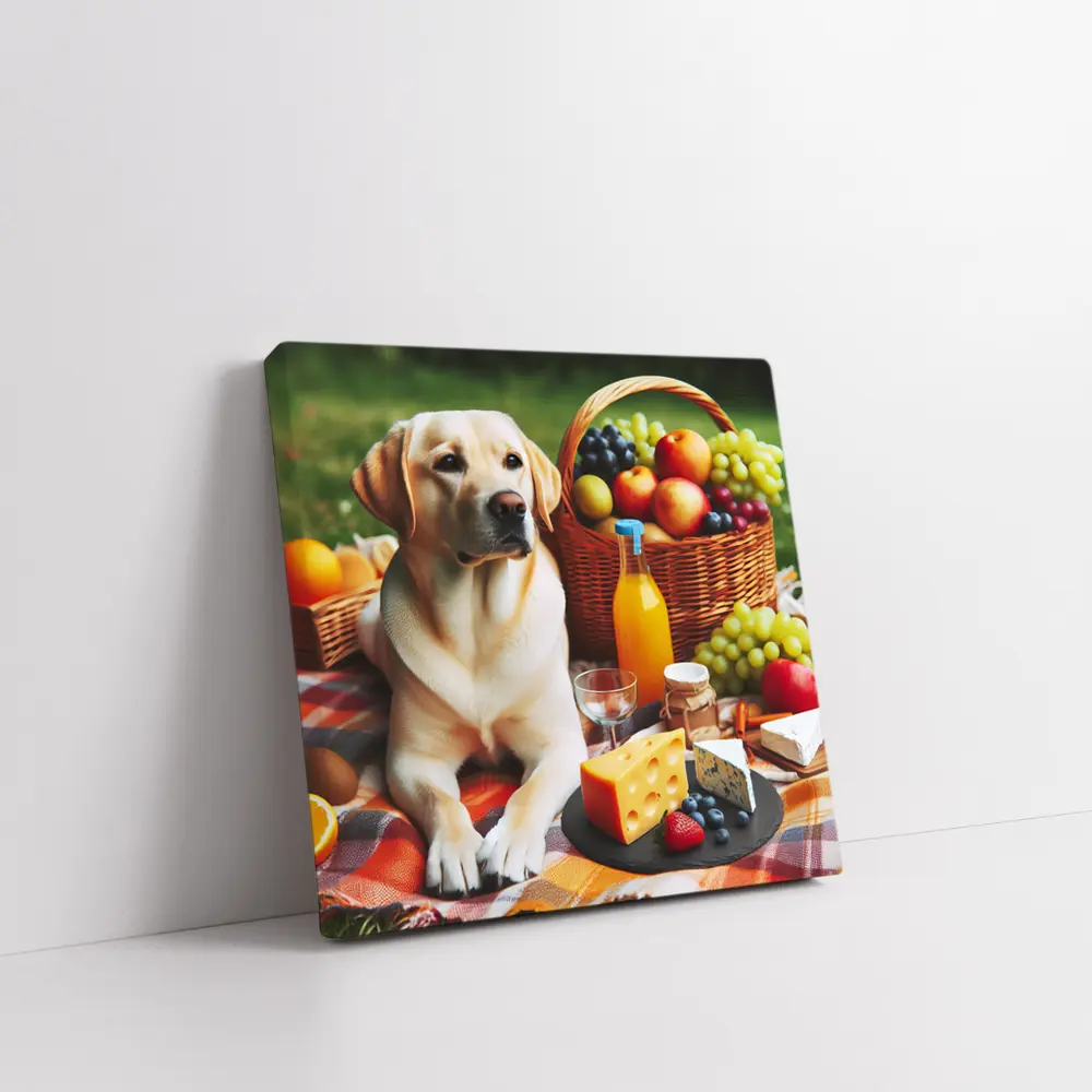 Labrador Retriever Relaxing at Picnic Spread – Wall Art